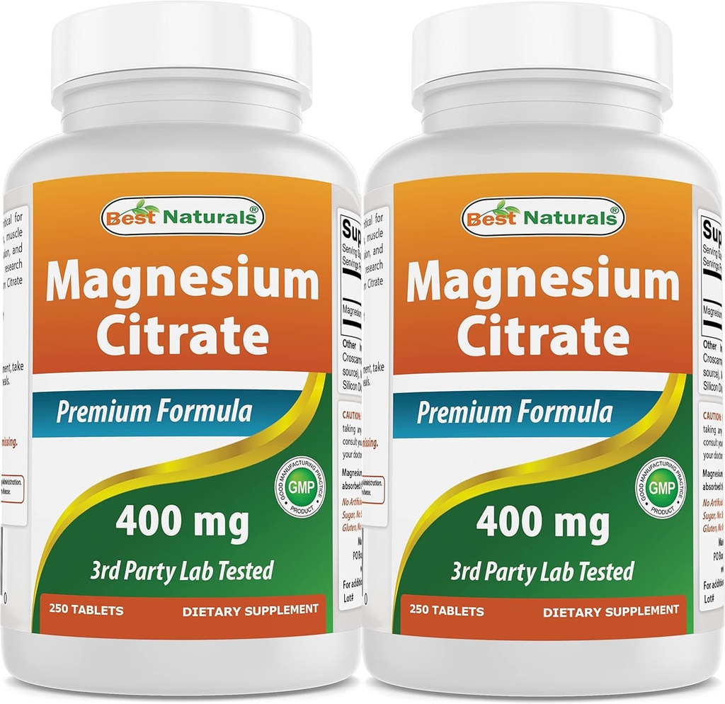 最佳天然镁(Citrato de Magnesio)400毫克 250块(元素镁每2块400毫克)(2)