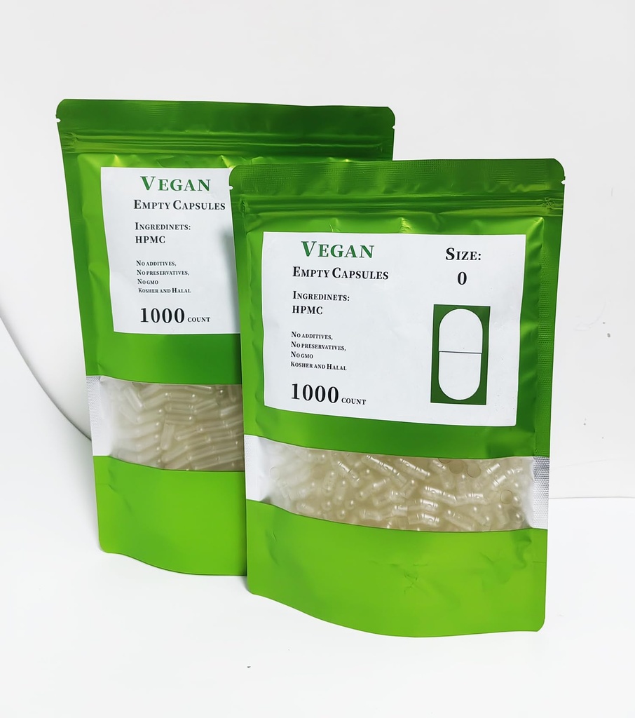 Empty Veg Capsules Size 0 Separated-1000 Count Plant Based Clear Vegetarian Caps 0# for Your Own Supplements