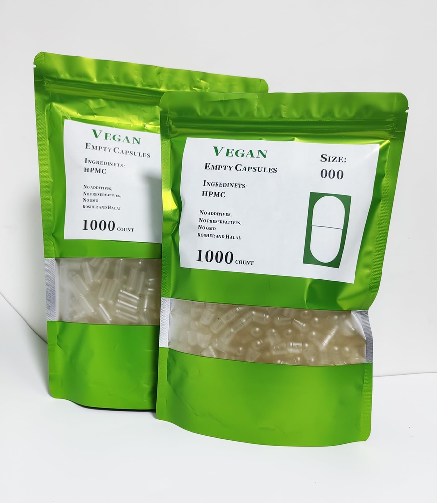 Capsules Empty Size 000 Vegan-1000 Count Separated Vegetarian Pill Capsules Plant Based Clear for Making Your Own Supplements