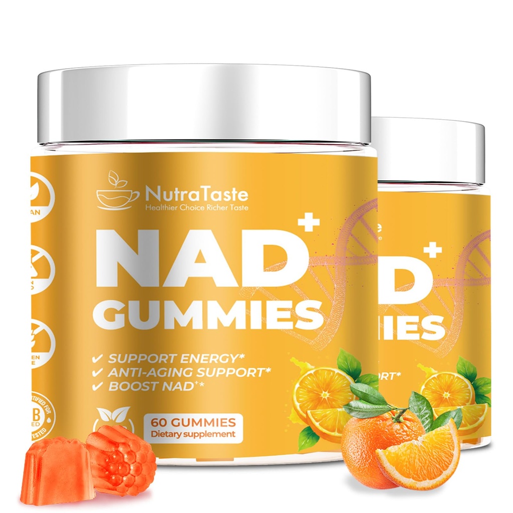 NAD⁺ Gummies Supplement for Anti-Aging, Energy & Focus Boost | Resveratrol, Nicotinamide Riboside | Orange Flavor, Vegan, Sugar-Free, 60 Count (Pack of 2)