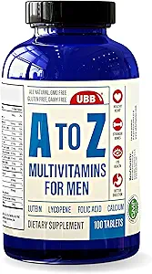 A至Z 男性多维生素和多矿物质补充剂 - 3个月供应 - 维生素 A C D E K B1 B2 B6 B12 镁钙 生物锡钾 锌 - 抗氧化剂用于心脏和免疫健康(100计)