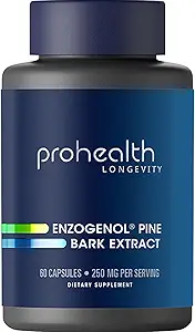 Prohealth Enzogenol Pine Bark 提取出每2个Capsule service的250毫克,新西兰60个Capsules用于40岁以上的人,以促进脑和心脏健康,进行恢复,保护关节免受损害