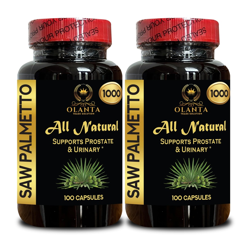 Saw Palmetto Extract 1000mg - Natural Support for Prostate Health, Support Normal Urinary Stream & Male Vitality Support - 2 Bottles 200 Capsules