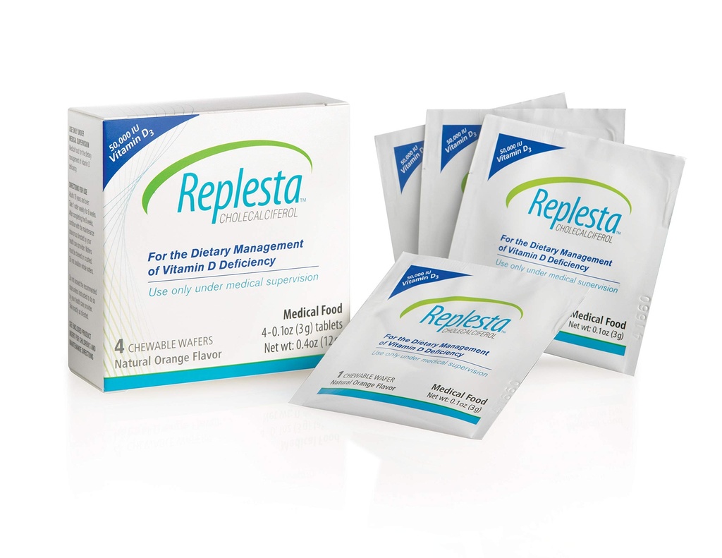Replesta 50,000 IU Vitamin D3 Cholecalciferol, for Vitamin D Deficiency, Once-Weekly Chewable Wafer, Non-GMO, Natural Orange Flavor, 4 Pack (Pack of 2)