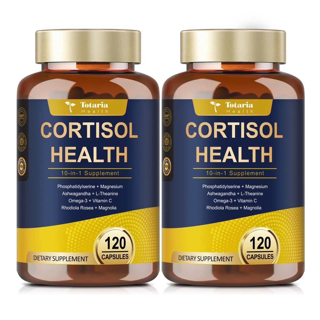 Totaria Cortisol Supplement with Ashwagandha,Magnesium,Rhodiola Rosea,L Theanine,Hormone Balance for Women Mood, Focus, Sleep Support 120 Vegan Capsules (Pack of 2)