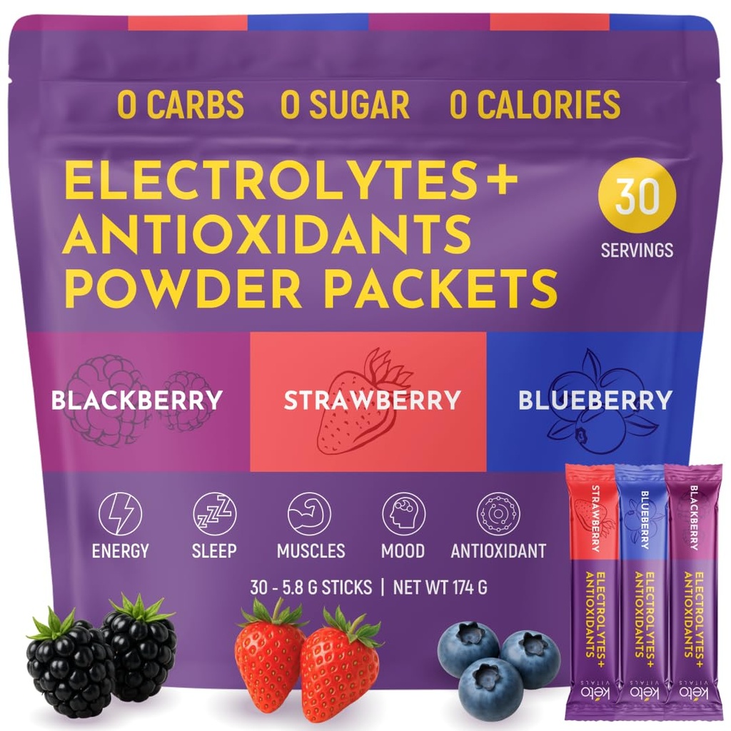 Keto Virtuals Berry 电解质粉盒 无糖 Keto 友好电解质 旅行包装 不同种类的个人粘贴包装 能量饮料 混合 零卡路里 零卡路里(Berry Assorted, 30)