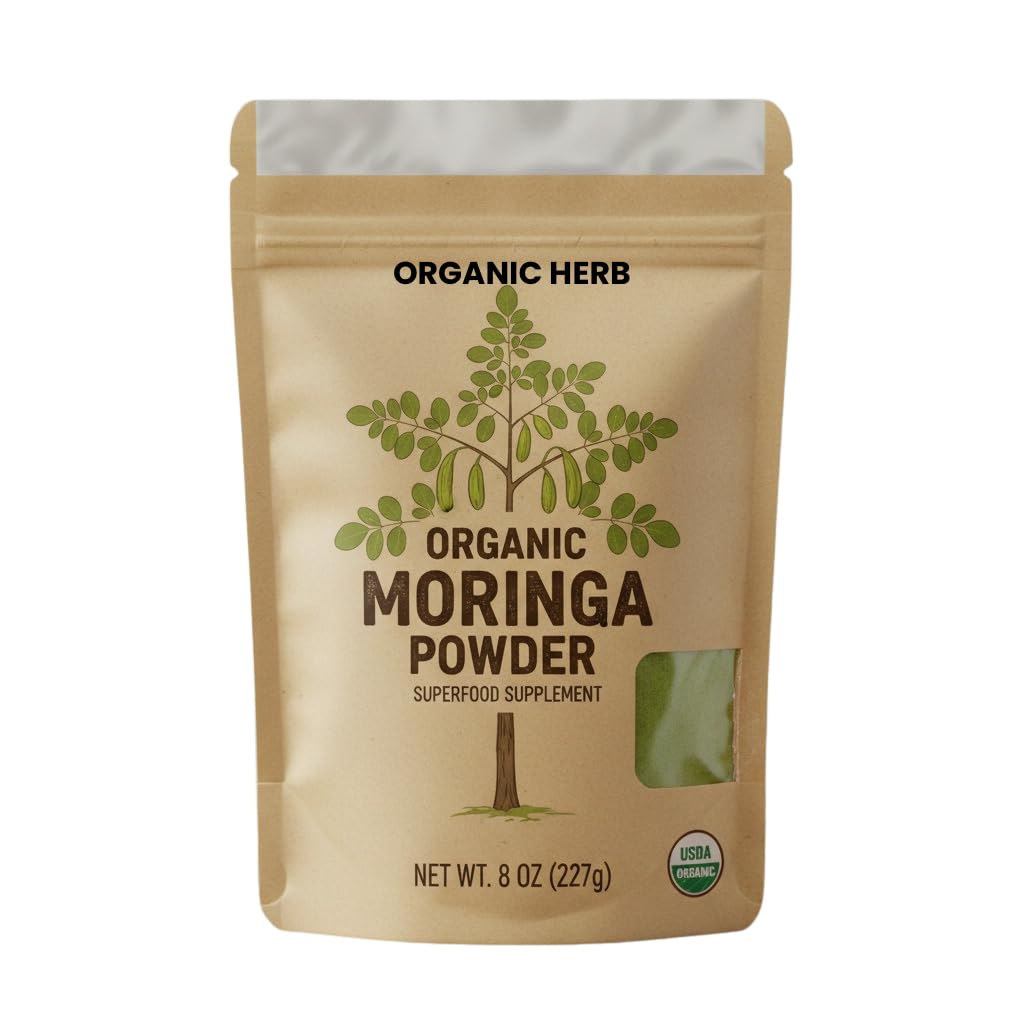 Organic Herb Moringa Leaf Powder – 100% Pure & Natural Superfood | Non-GMO, Vegan, Gluten-Free | Rich in Iron, Calcium & Antioxidants for Energy, Immunity & Detox Support – 8oz / 227g (8oz)