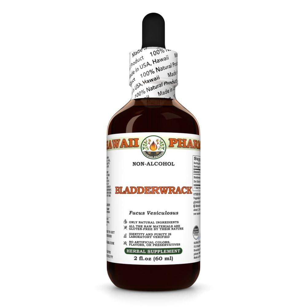 Bladderwrack (Fucus Vesiculosus) Dry Entire Plant Glycerite, Made in Hawaii, All Natural, Vegan, Lab Tested Alcohol-Free Liquid Extract - 2 fl.oz