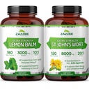 Zazzee Herbal Mood Support Bundle | 20x Potency St. John's Wort Extract & 10:1 Organic Lemon Balm Extract | Non-GMO Vegan & ISO Lab Tested