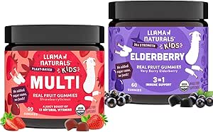 Llama Naturals Kids 多维塔明古米 + 长莓古米 Bundle + 没有添加的甘蔗 + Vegan → 有机 → 2瓶