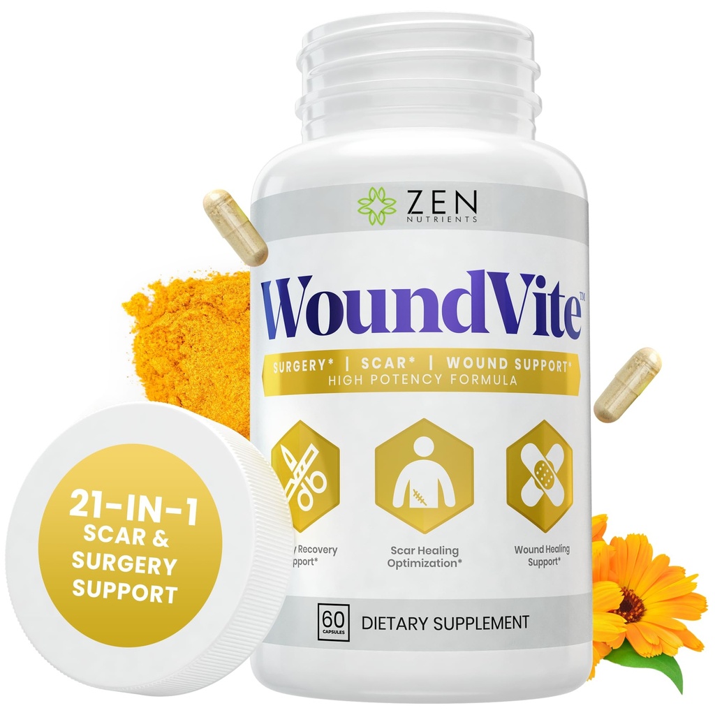 Zen Nutrients 创伤前和手术后支持、刀疤和伤病护理、刀疤治疗、塑胶和一般外科、恢复时间的愈合更快和艾滋病 w/Bromelain, Turmeric & Arnica - 60 Vegan Caps