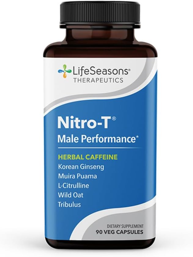 LifeSeasons Nitro-T - 男子性能支持补充 - 增强Stamina & Energy - 促进健康血液循环 - L-Citrulline L-Theanine Tribulus Ginger Kava & Cafeine - 90 Capsules