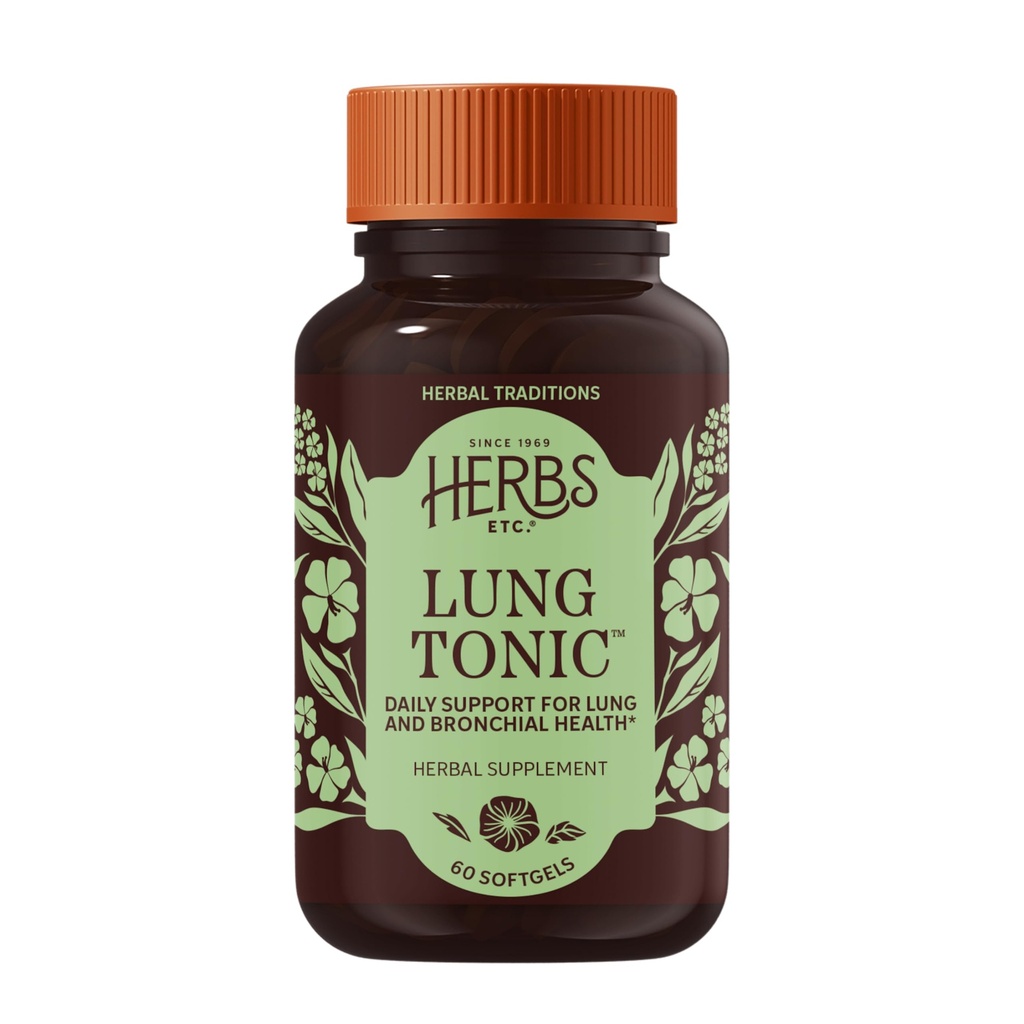 草药(Herbs Etc. Lung Tonic) - 溴化支持的肺补充剂 - 与Mullein, Horehound & Grindelia- 60 Softgels 健康呼吸支持