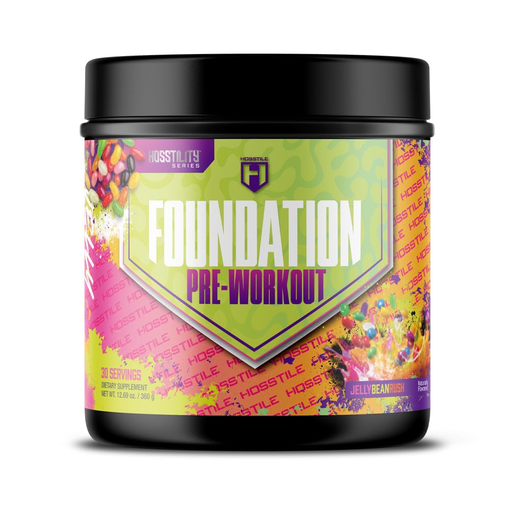HOSSTILE Foundation Pre Workout Powder for Men & Women, Essential Daily Preworkout for Energy, Pump, Focus & Endurance Support, with Caffeine, L-Citrulline & Beta-Alanine, 30 Servings, Jelly Bean Rush