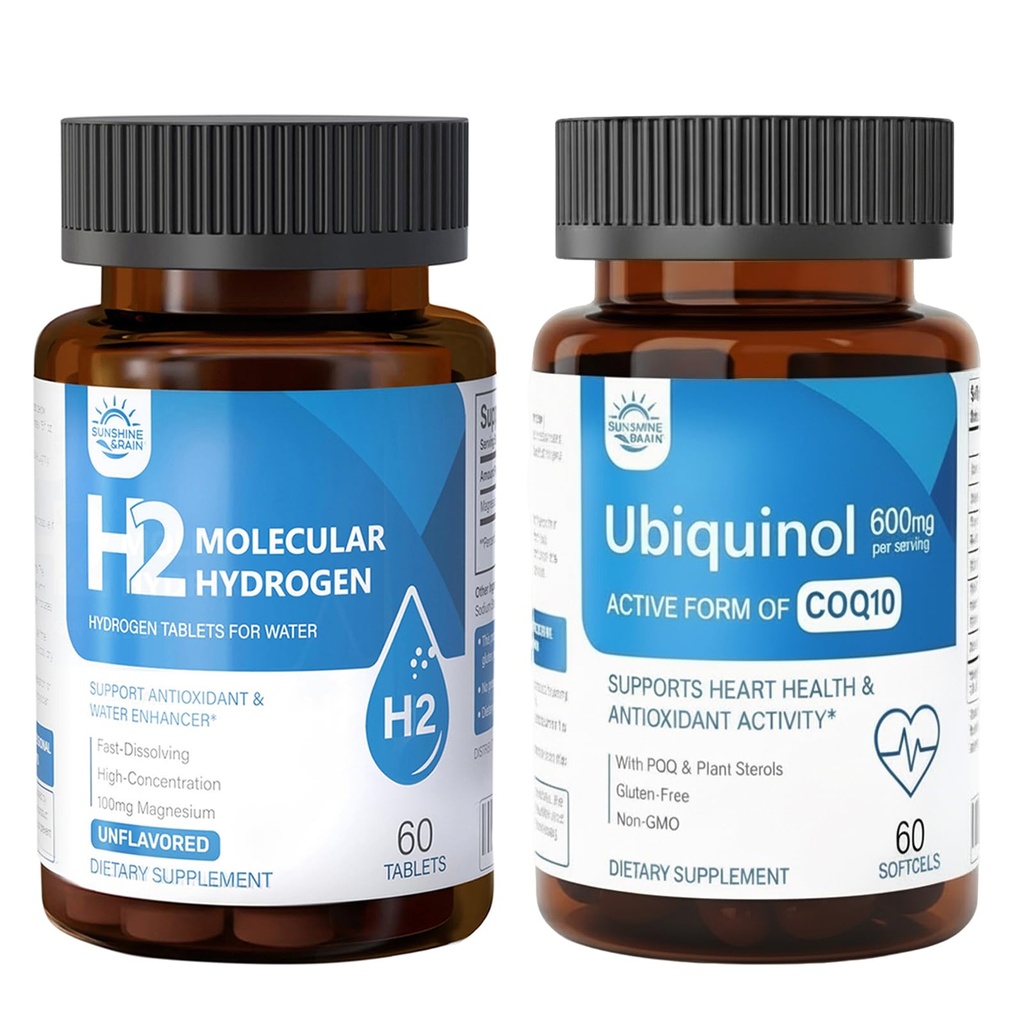 Daily Energy & Wellness Bundle – Molecular Hydrogen Water Tablets + Ubiquinol CoQ10 with PQQ, Vitamin E & Plant Sterols – Supports Cellular Energy, Hydration & Active Lifestyles