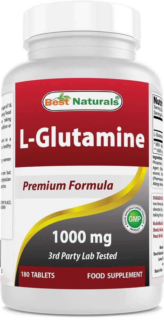最佳天然L-Glutanine 1000mg 劳动燃料(非GMO)牌匾,180个