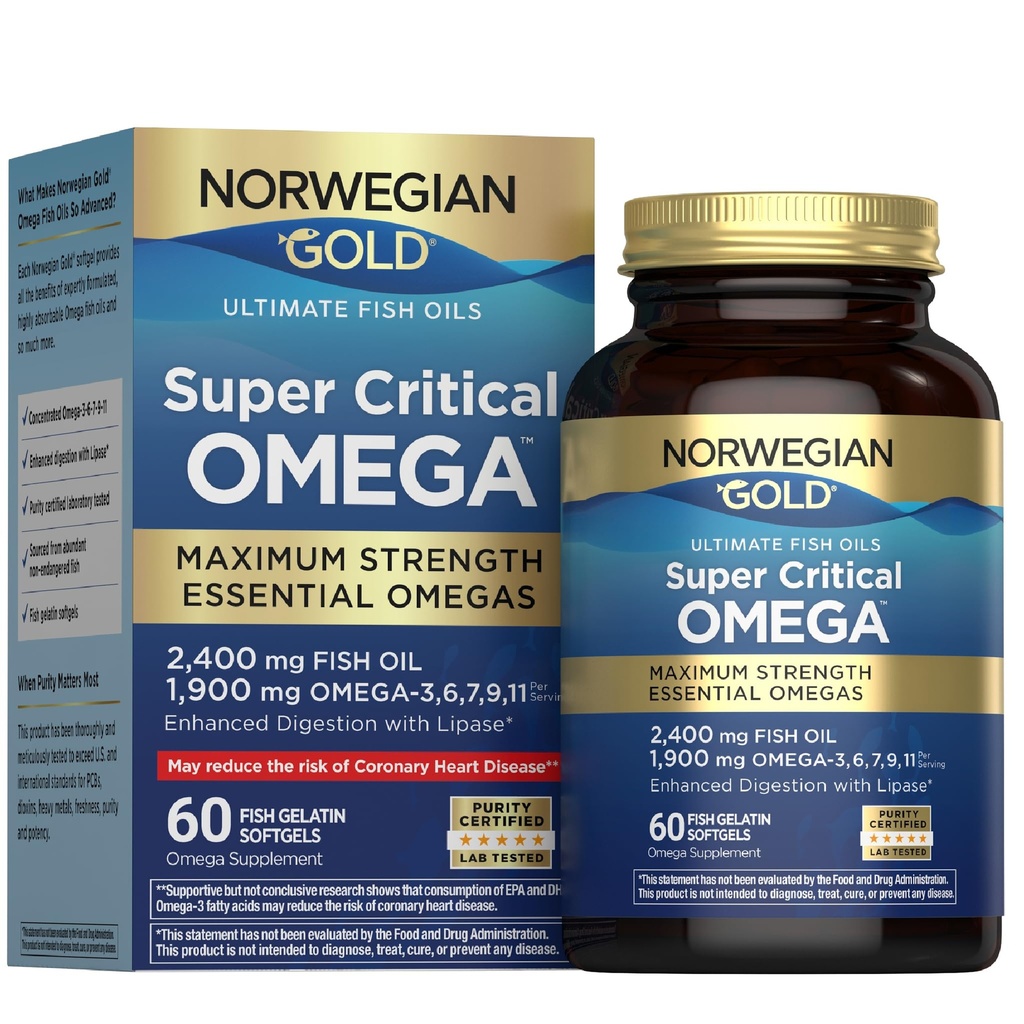 Renew Life Norwegian Gold Adult Fish Oil - Super Critical Omega, Fish Oil Omega-3 Supplement - Gluten & Dairy Free - 60 Burp-Free Softgel Capsules