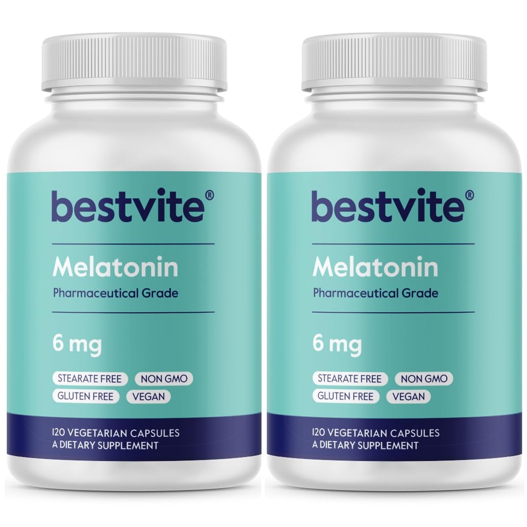BESTVITE 美拉图宁 6mg(240个植物卡普尔) (120 x 2) - 无 Stearates - Vegan - 非 GMO - Gluten Free