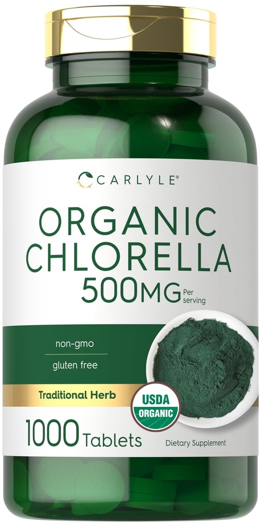 Carlyle氯草原 有机500 mg → 1000 计数 → 蔬菜、非GMO和Gluten免费补充剂