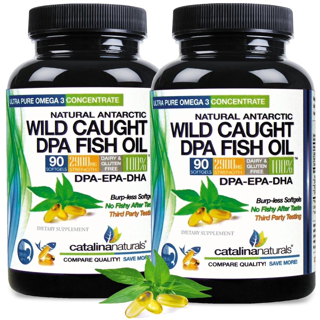 (Pack of 2) Wild Caught Omega-3 DPA Fish Oil - 2900 mg with DPA, EPA & DHA - 180 SoftGels – Triple Strength Burp-Free