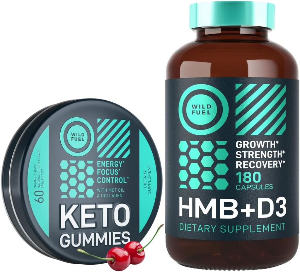 WILD FUEL HMB 配有维生素D3和Keto MCT Oil Gummys Energy Chews Power and Recovery 包