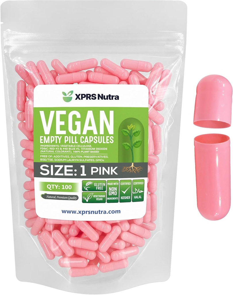 XPRS Nutra 大小 1 空卡普尔- 100 空卡普尔- 100 空卡普尔- 植物药丸- DIY 蔬菜卡普尔 填充- 蔬菜卡普尔用于 Do- It- Yourself 补充( Pink)