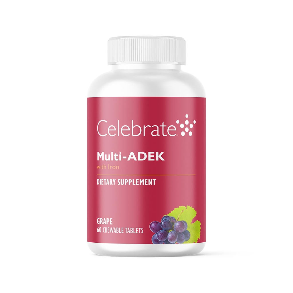庆祝维生素多 ADEK 厨艺,60mg 铁 - 每日巴里亚特多维特敏, 维生素A, D, E, K & B12 用于Duodenal Switch外科病人-葡萄(60片)