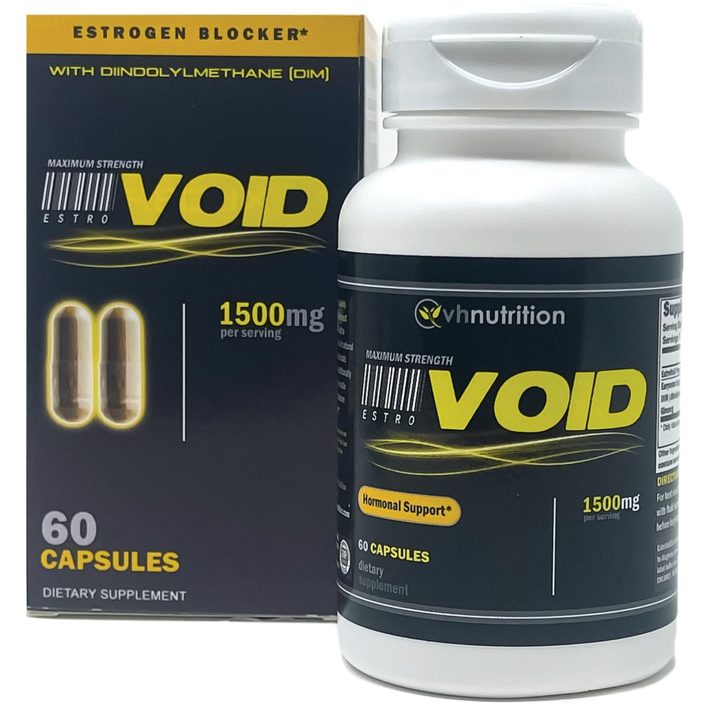 VH Nutrition ESTROVOID | Estrogen Blocker for Men | 1500mg Max Strength Natural Aromatase Inhibitor* W/ DIM, Longjack, Ashwagandha, Eleuthero, Cordyceps, Rhodiola, & Panax Ginseng