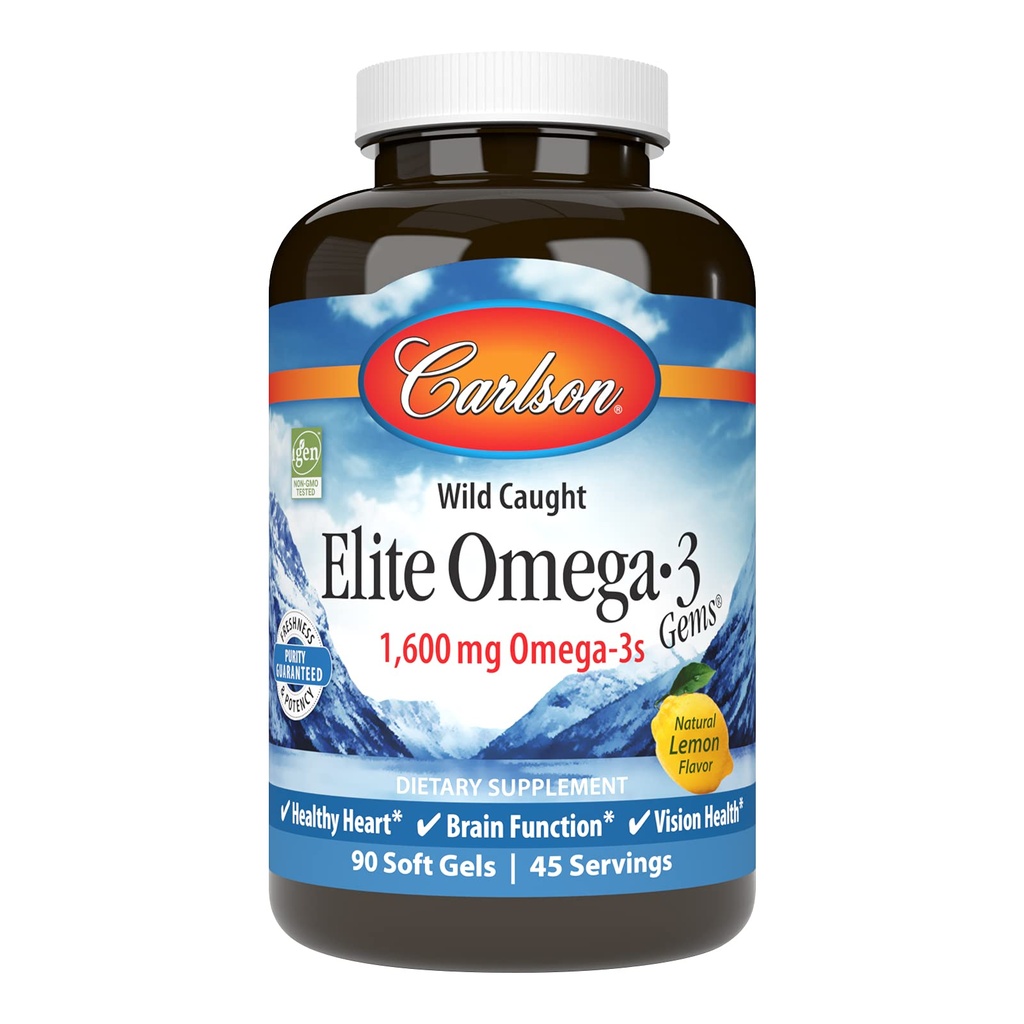 Carlson Labs 狂野捕捉 Elite Omega-3, 1600mg, Omega 3s, Soft Gels, 90 Counter (英语).