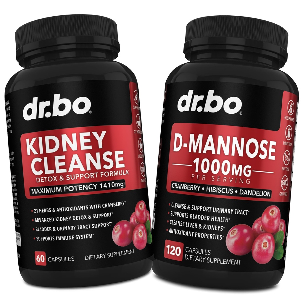 肾脏清洁与D Mannose补充剂 - 肾脏除毒支持补充剂,D-Mannose 500mg 1000mg Capsules - DMannose & Natural Cranberry 支持肾脏,Bladder & Urinary Tract 健康补充剂