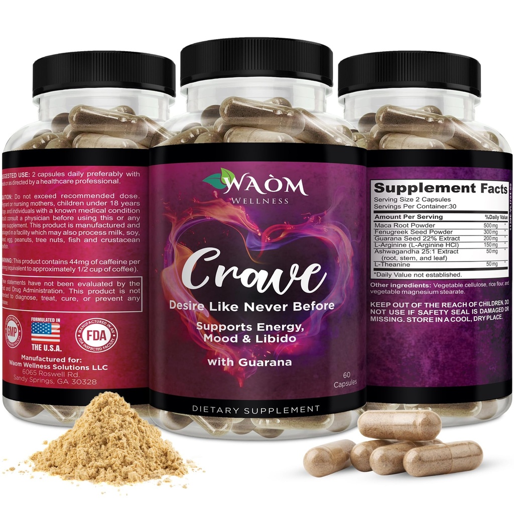 Crave – 与Maca, Ashwagandha & L-Theanine 的女子欲望助推器 – 自然能源,Mood & Hormone平衡支持 – 60 Vegan Capsules