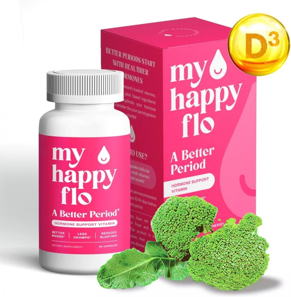 我快乐的Flo PMS支持女性有铁,PMS救济荷尔蒙支持女性,10in-1 PMDD女性补充 QQ DIM & I3C Indole-3-Carbinol for Cramp Relief, Havy Flow - 60 Caps