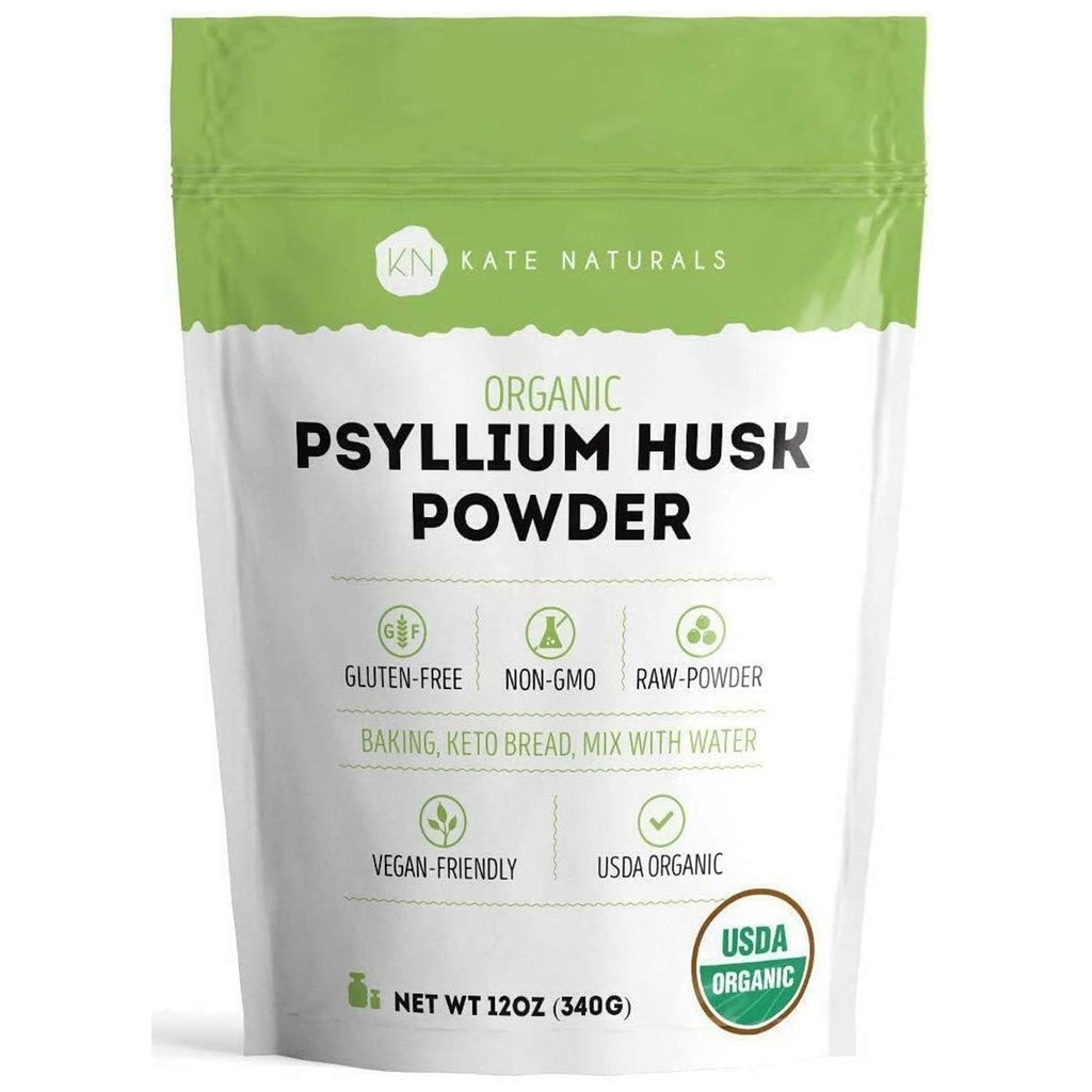 Kate Naturals Psyllium Husk 粉末用于烤肉,纤维和文摘. 用于狗和猫的yl种子粉(12oz,有机,Gluten Free,Pet Safe)