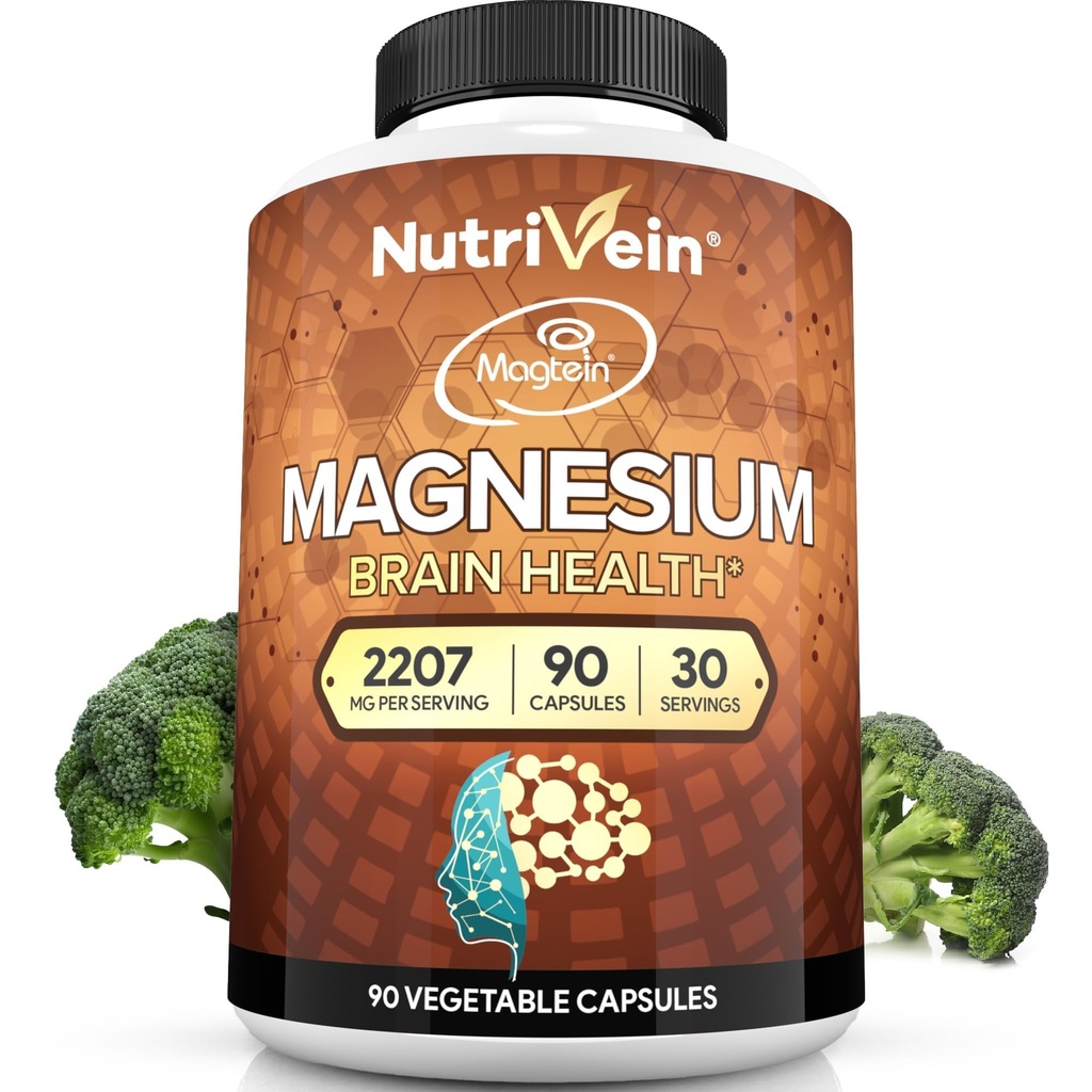 营养素 Premium Magtein Magtein L-Threonate 补充物 2207 mg - 90 caps (3 aday):用于大脑,睡眠,Mood和恢复的高吸附性镁 Threonate