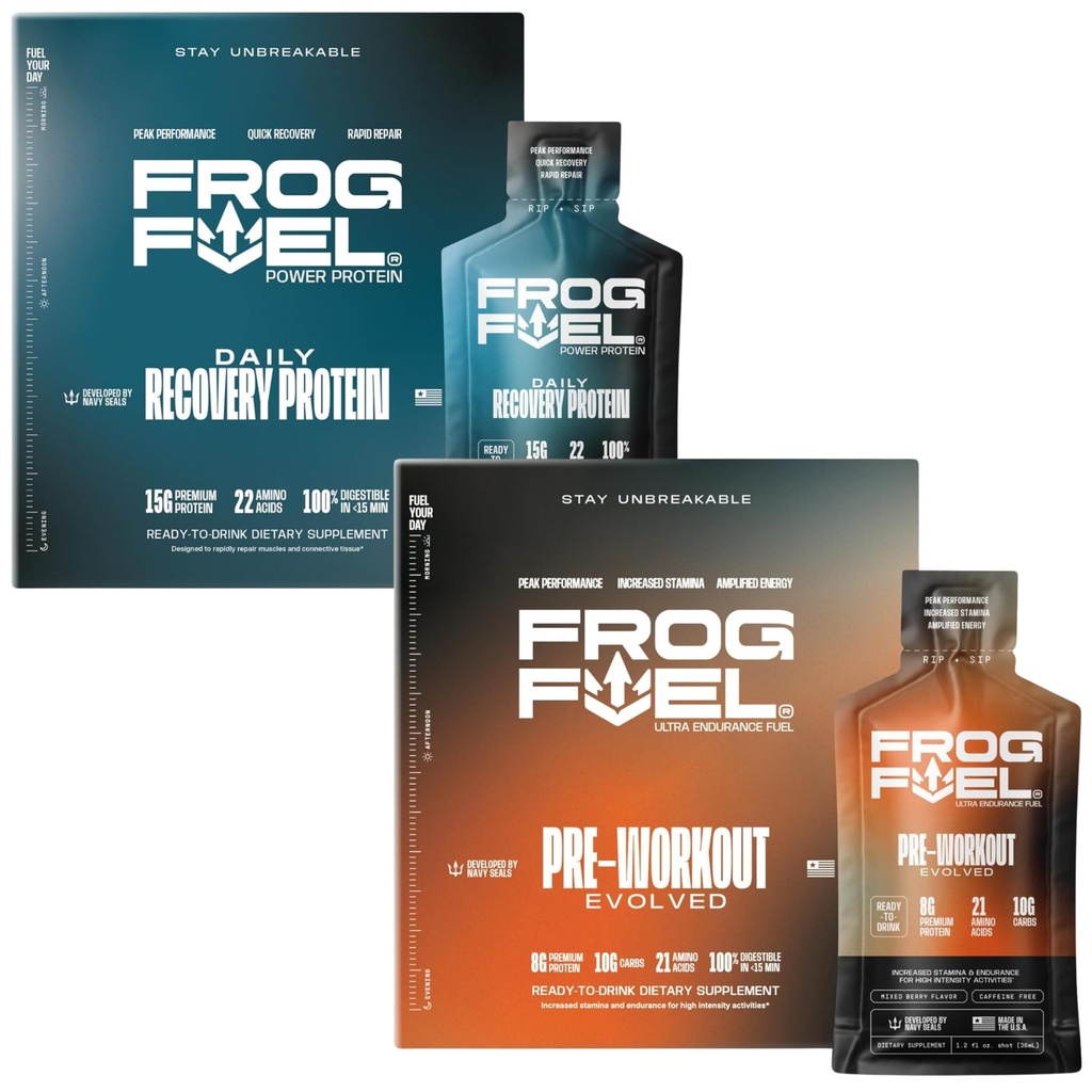 蛙燃料动力 常规蛋白和超前工作包, 1500mg Beta Alanine, 15g 蛋白质 Nano-Hydrollyed Grass Fed Collagen, Pre & Post Workingout, 1.2 oz Packets, 48 Pack