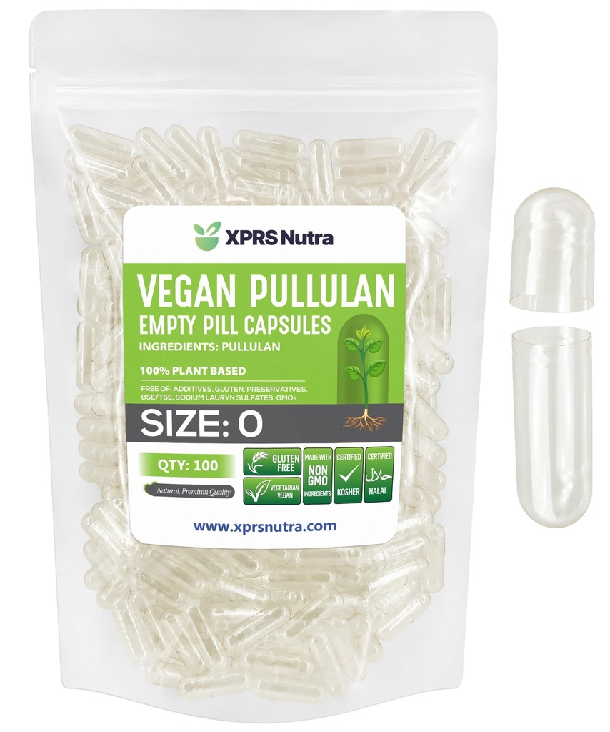 XPRS Nutra 大小 0 Pullulan 空卡普勒斯 - 100 Counter clean Label Plangules 清空 Vegan 瓶普勒米植物药丸 - Do-It - yourself 蔬菜卡普勒填充