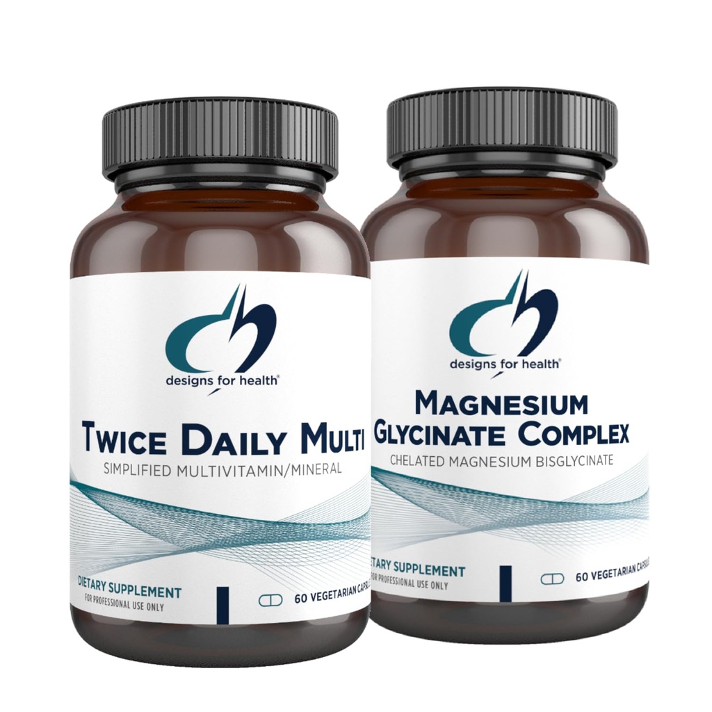 健康镁甘油复合物(60 Capsules)和两次每日多倍(60 Capsules)包件-多维特敏与福拉提和高吸收镁补充剂