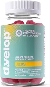 d.velop Vitamin D Kids Gummys – 60 Count, 600 IU – Kids Immune Supports – 3X 更快和更有效 – 没有人工火腿或甜菜 – 乳品自由 – 野莓火焰 – Kids Vitamin D for Ages 4+
