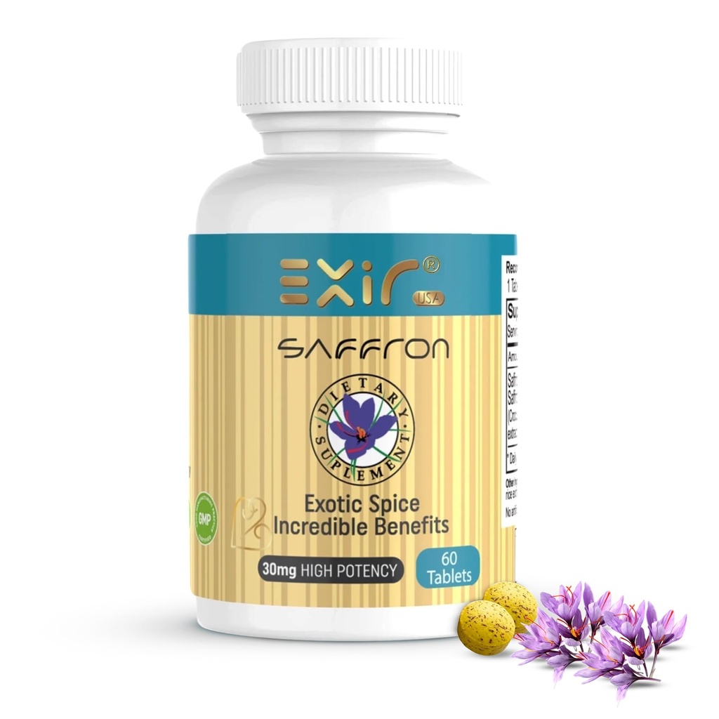 Saffron Dietary Supplement - Mood Support - Naturally Feel Upbeat - No Withdrawal Effects - Greater Emotional Well-Being - 100% Herbal and Natural, 60 Tablets