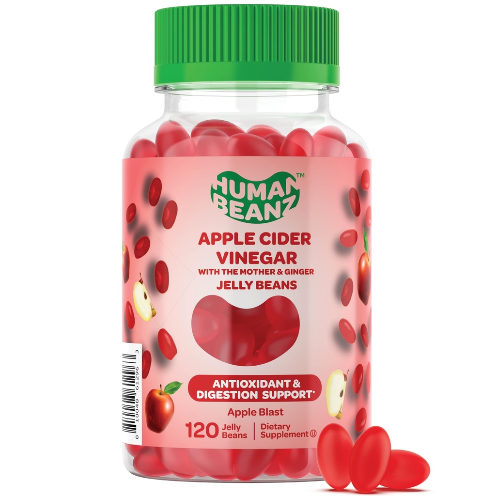 Apple Cider Vinegar Jelly Bean Gummys with The Mother and Ginger, Vegetarian Editary Supplements for Men and Women, 消化健康支持, 120 Apple blast Jelly Beans, Kosher 苹果炸Jelly Beans, 科舍尔, 科舍尔