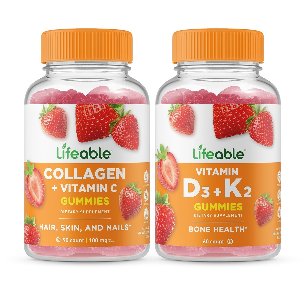 活性Collagen & Vitamin C + Vitamin D3 + Vitamin K2, Gummys Bundle - 大品尝, Vitamin 补充, Gluten Free, GMO Free, Chewuable Gummy (英语).
