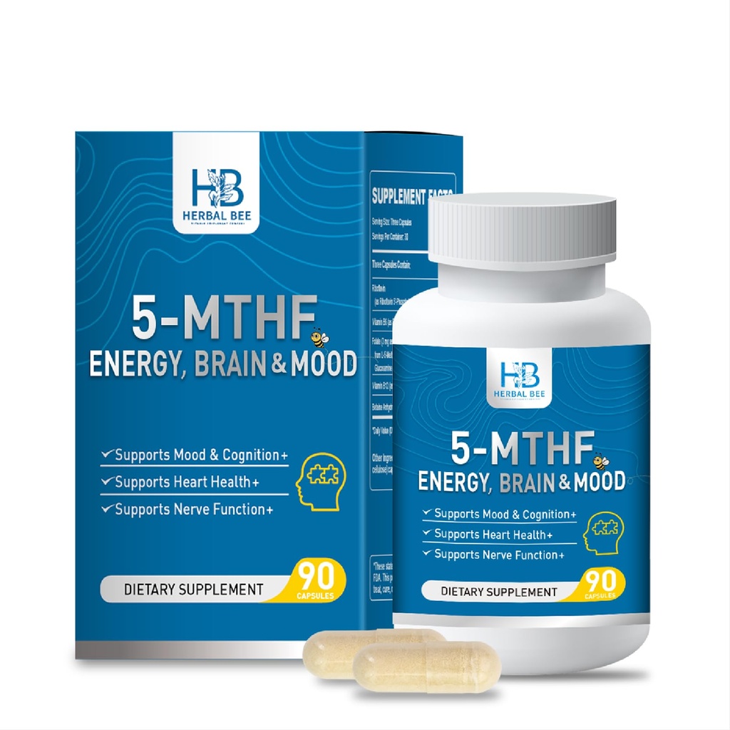 5-MTHF Folate Supplement Activated L-Methylfolate, Plus Methyl B12 Cofactor & B6 Methylated B2 Complex for Adults Supports Energy, Mood, Focus, Methylation, Cognition Non-GMO, Gluten-Free, 90 Capsules