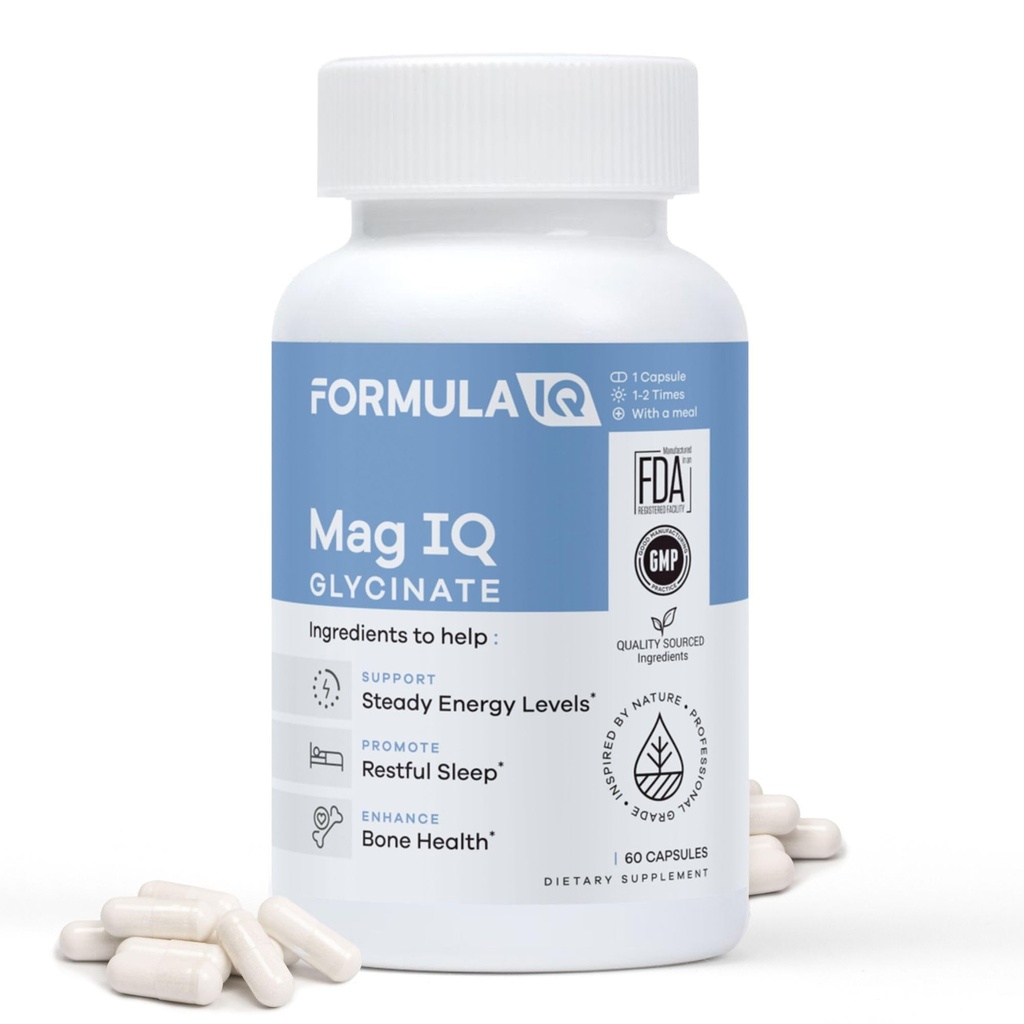 FIQ - Mag IQ Glycnate - 镁 Bisglycnate Chelate TRAACS - 高吸收性镁 Glycnate 补充 - 睡眠,日常能量, & Bone井 - 60 Capsules