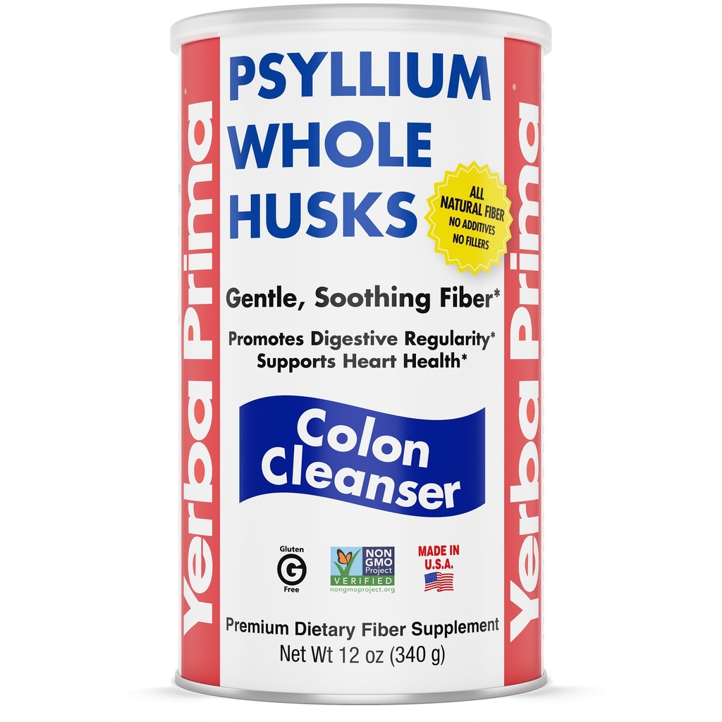 Yerba Prima Psyllium 全壳壳, 1瓶 12 oz - 纤维补充剂, Vegan, 无糖或人工甜甜剂, 非转基因 O, Gluten Free