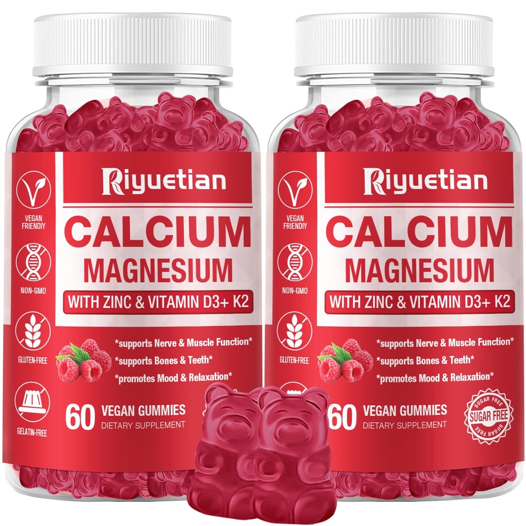 Calcium Gummies + Magnesium & Zinc with Vitamin D3 & K2, High Absorption Calcium Supplement for Bone, Teeth & Immune Support, Non GMO, Vegan, 120 Count