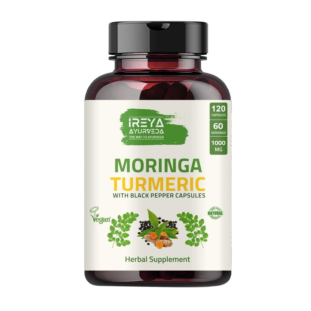 有机莫林加 Oleifera Power & Turmeric root Powder 配黑标120 Capsules | 配有机莫林加制造,Turmeric and Black Pepper | Vegan, Gluten-free and Non-GMO.