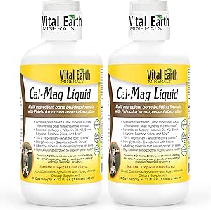 关键地球矿物 Cal-Mag 液体 – 含维生素D3, K2, Boron 和富尔维酸 用于更快吸收, 32 Oz Ea + 1 Oz Cup