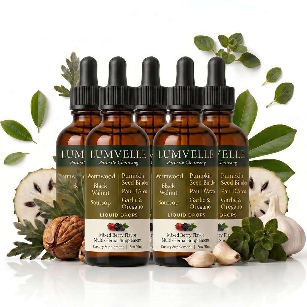 Lumvelle Wild Harvested Wormwood Drops, 7-Ingredient Alcohol-Free Herbal Extract, Gut Cleaning & Digestive Balance Support, Easy-to-Use Daily Liquid Supplement, 5 Pcs Oil