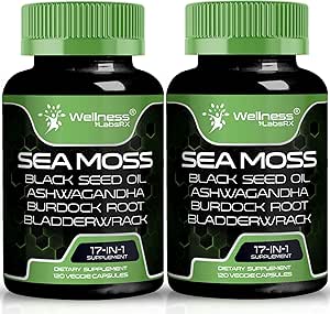爱尔兰海蚊子 Capsules,17-in-1,海蚊子黑种子油,120 Counter, Ashwagandha Burdock Root Organic Bladderwrack Capsules 有机海蚊子高级,免疫和血压支持