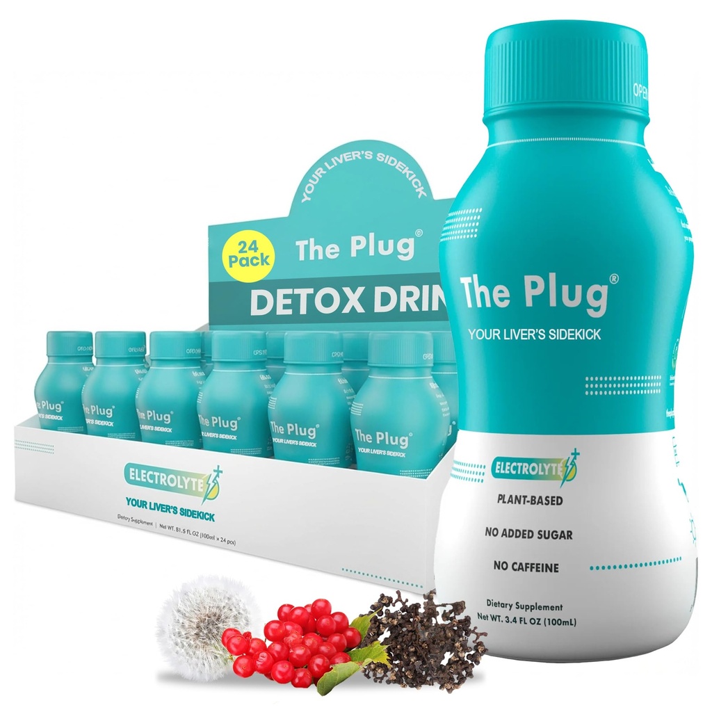 Plug Liver Cleanse Detox & Reference Drink - 植物基草药电解质饮料,用于Liver支持和健康,Bloating Relief,还原抗氧化剂和矿物 QQ Liver Complex Energy Drink (24-Pack)